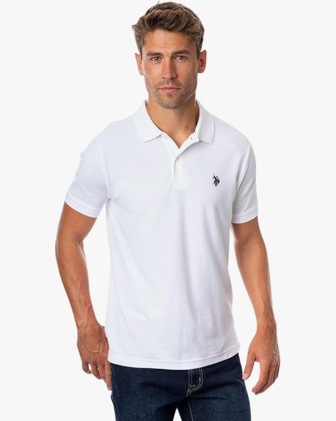 POLO UOMO U.S POLO ASSN. COLORE BIANCO 100% COTONE