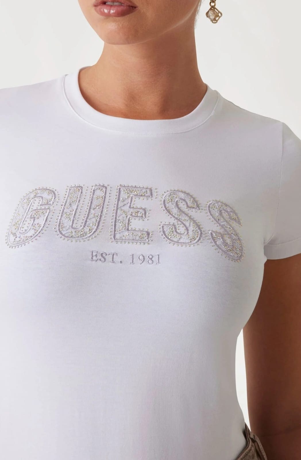 T-SHIRT GUESS vestibilità slim che valorizza la figura  White- con strass