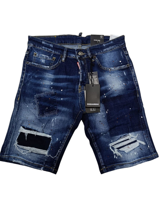 Pantaloncino DSQUARED2 jeans blu scuro  Strappato con le toppe