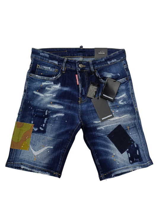 Pantaloncino DSQUARED2 jeans Blu scuro strappato con le toppe