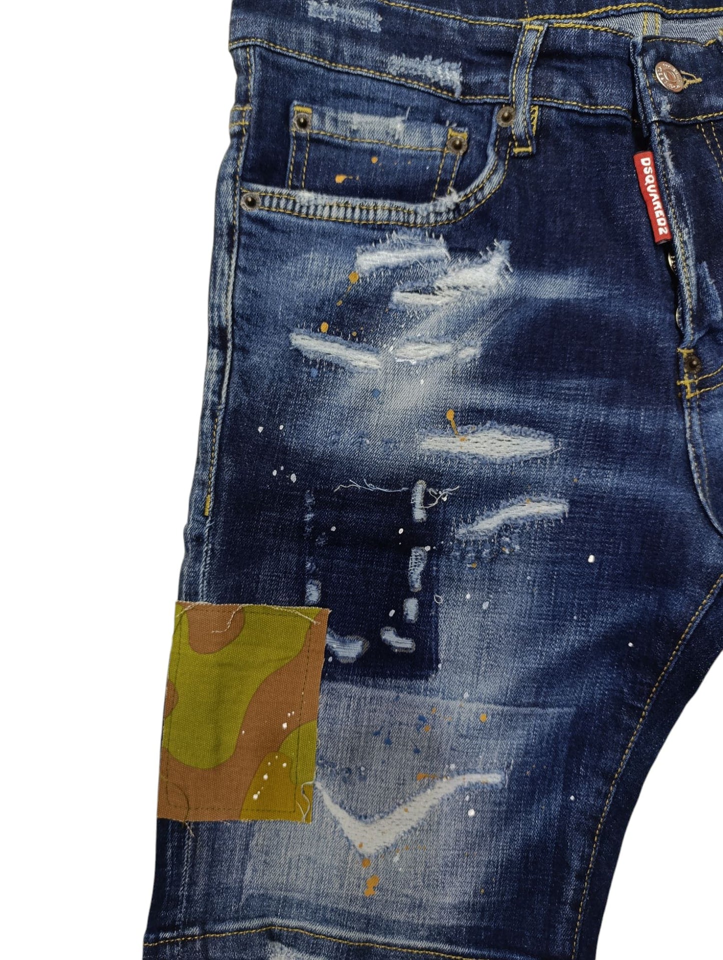 Pantaloncino DSQUARED2 jeans Blu scuro strappato con le toppe