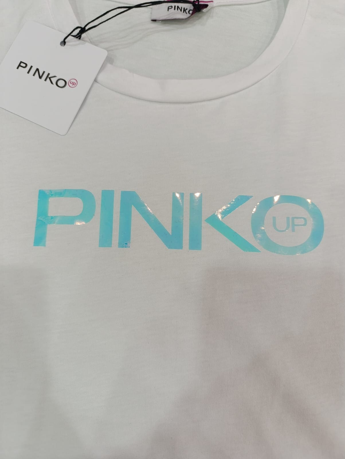 T- SHIRT PINKO COLORE WHITE - CON LOGO BLUE