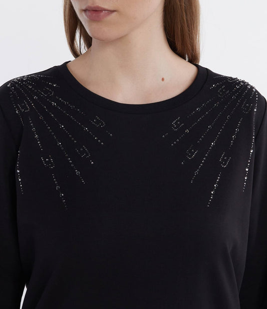 Felpa Liu Jo in cotone garzato con stras in spalla