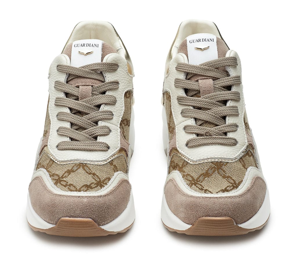 Sneakers Guardiani Beige-Grain in pelle e tessuto