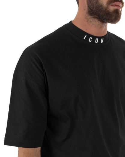 T-shirt ICON logo su mezzo collo nera