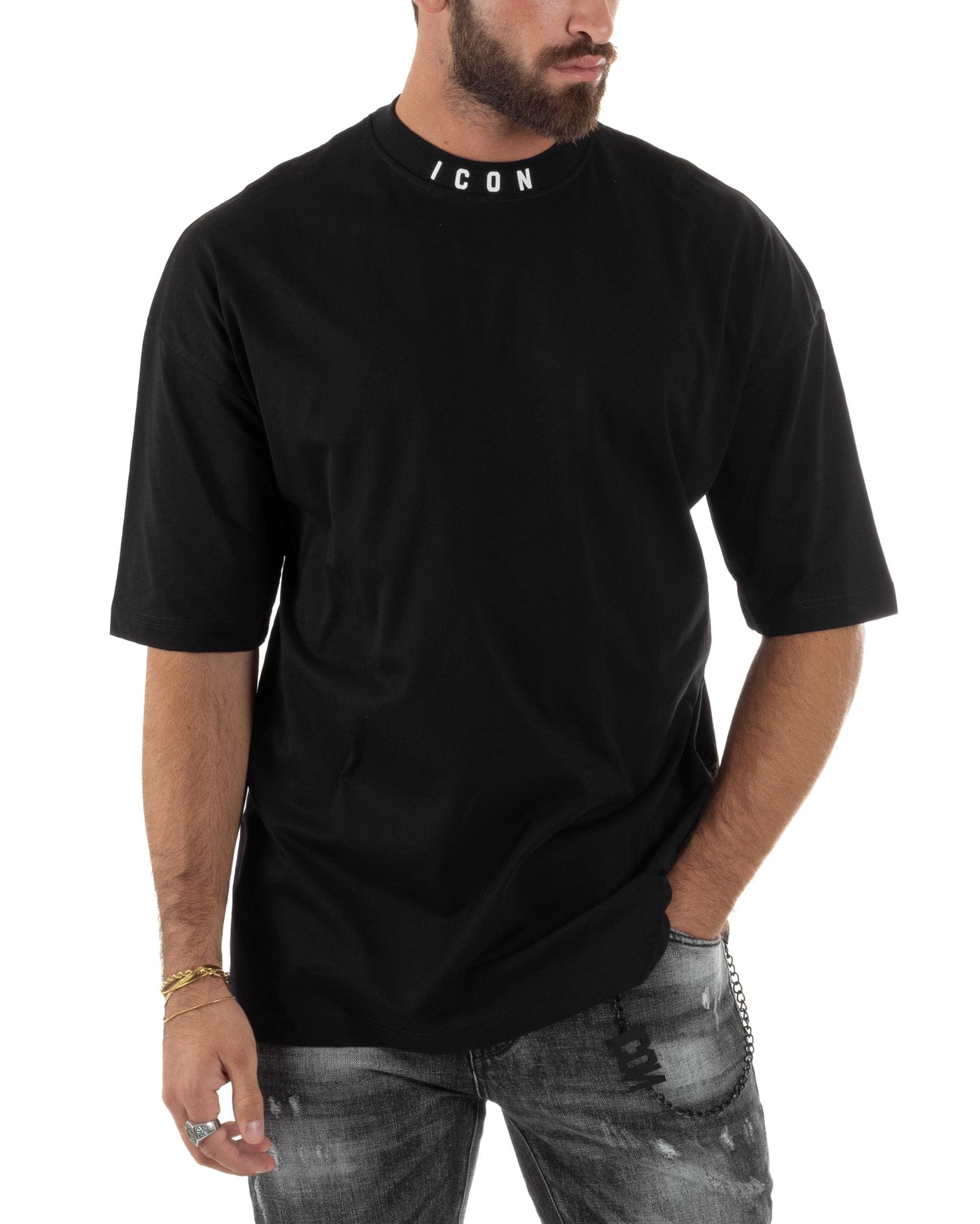 T-shirt ICON logo su mezzo collo nera