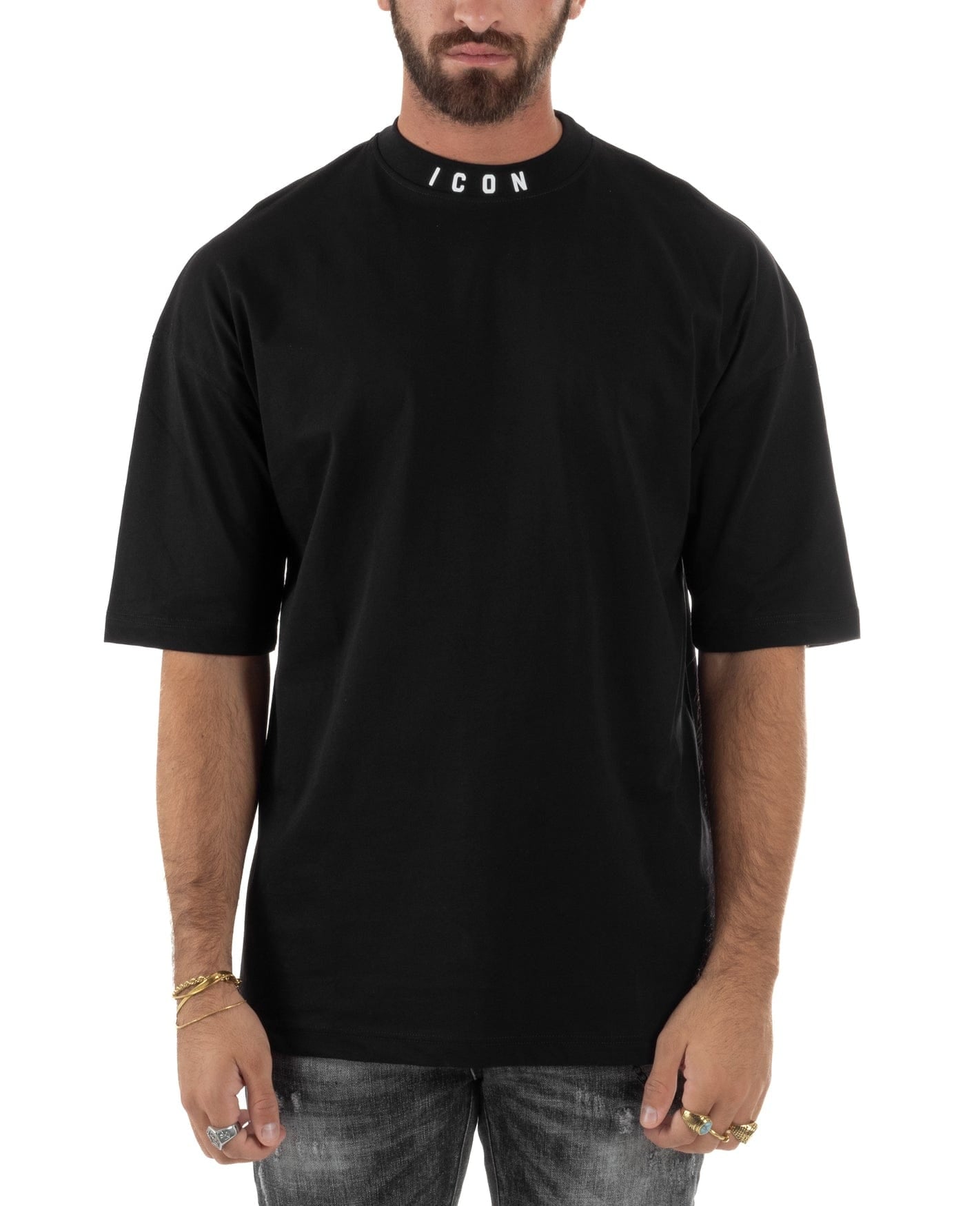 T-shirt ICON logo su mezzo collo nera