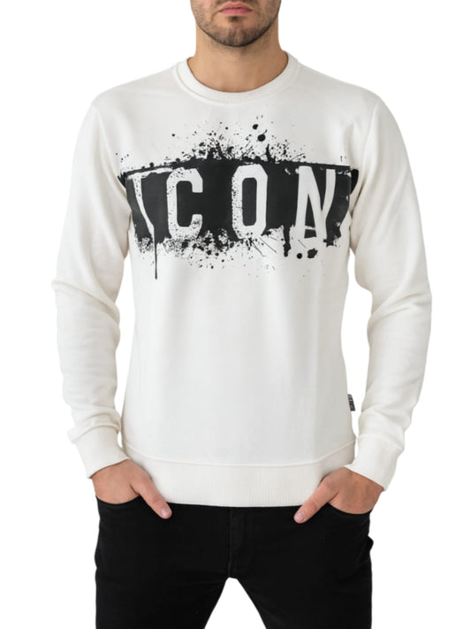Felpa ICON girocollo  logo colatura bianca