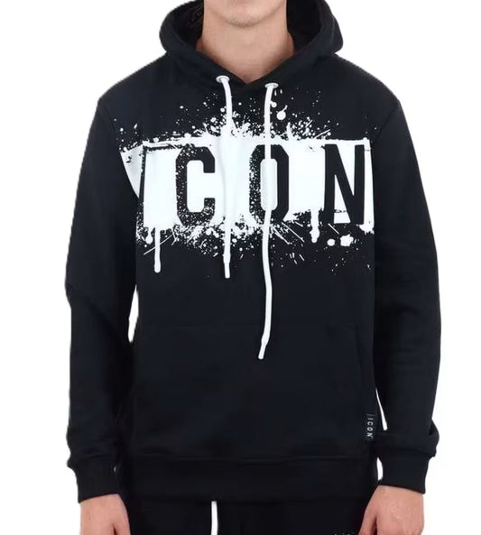 Felpa ICON con cappuccio logo colature nera