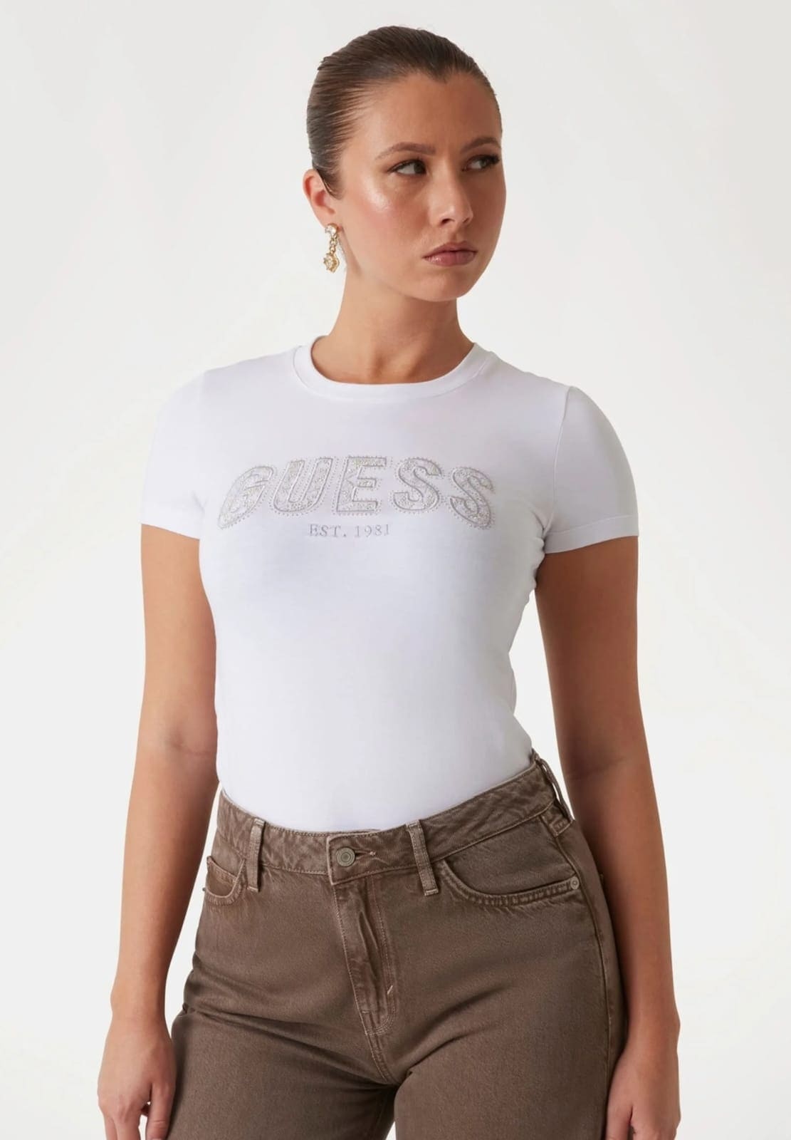 T-SHIRT GUESS vestibilità slim che valorizza la figura  White- con strass