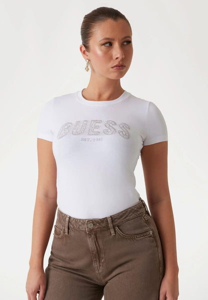 T-SHIRT GUESS vestibilità slim che valorizza la figura  White- con strass