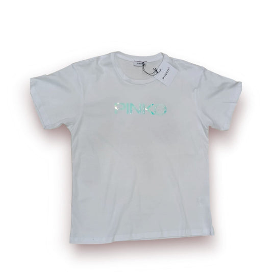 T- SHIRT PINKO COLORE WHITE - CON LOGO BLUE